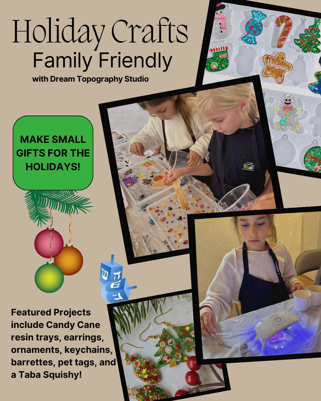 Holiday Crafts (Family Friendly) with Dream Topography - Candy Cane Trays, Ornaments, and Squishies!