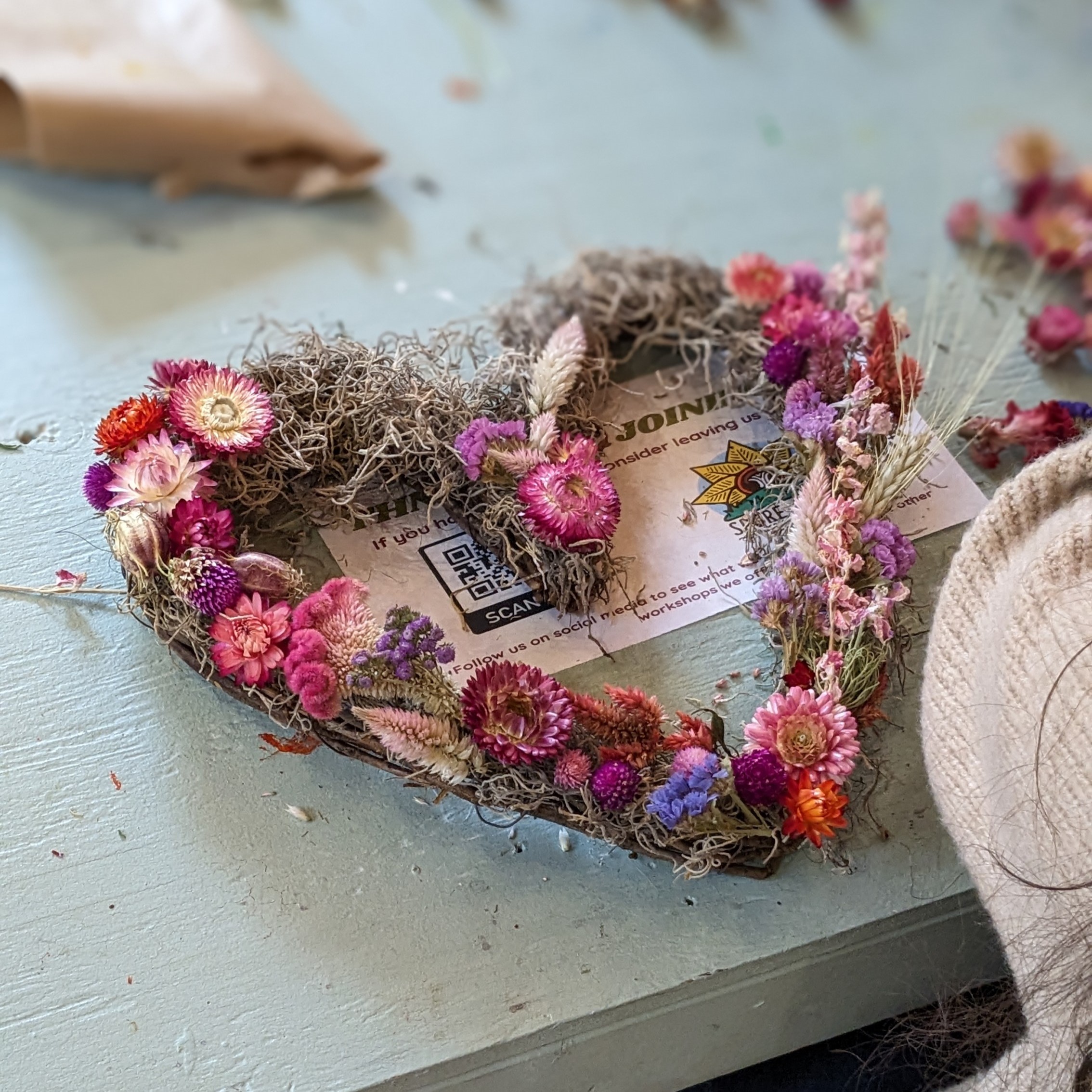 Dried Floral Heart Wreaths with Spore and Seed: $85 (includes $40 material fee)