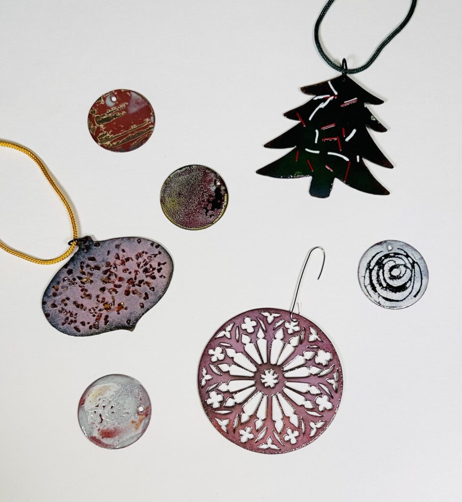 Torch fired enamel pendants