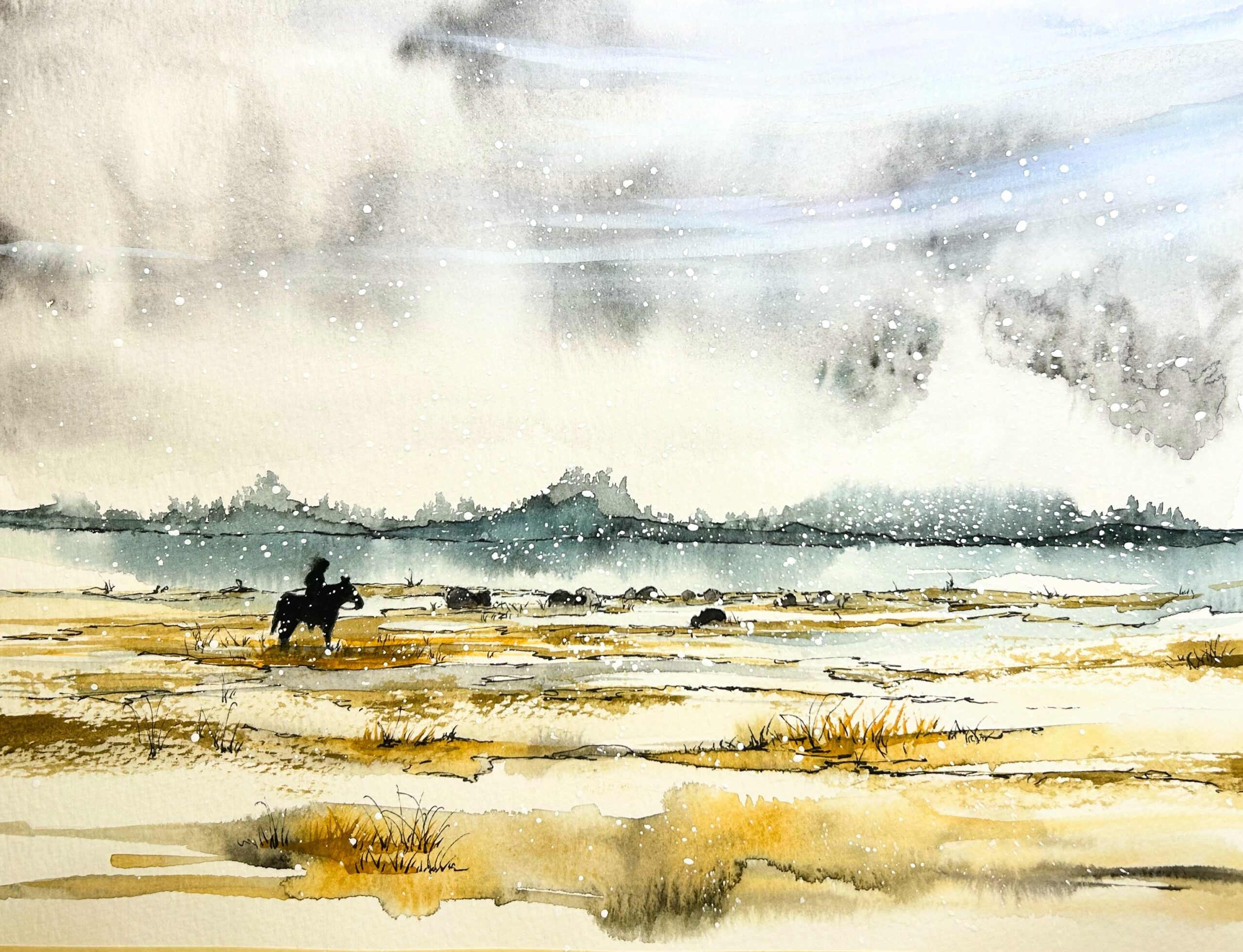 Watercolor With Kas Rohm: Winter Pasture Under Cold Wax